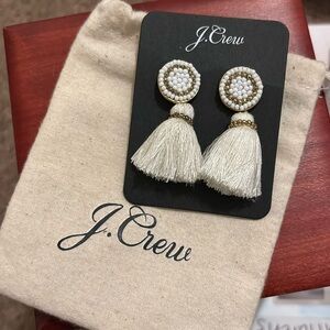 J. Crew beaded tassel stud earrings white